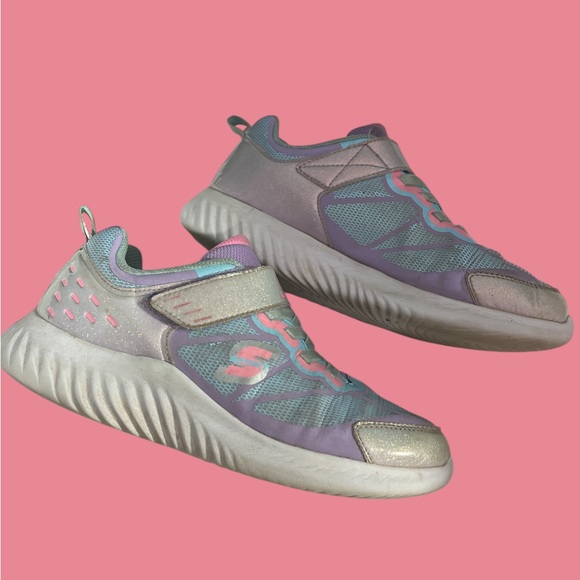 Skechers Girls S Sport Memory Foam Sneakers - Mint and Pink- Size 5 - Picture 4 of 9